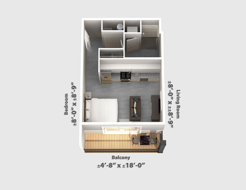 Floor plan for studio, 1 bath, 419 sqft